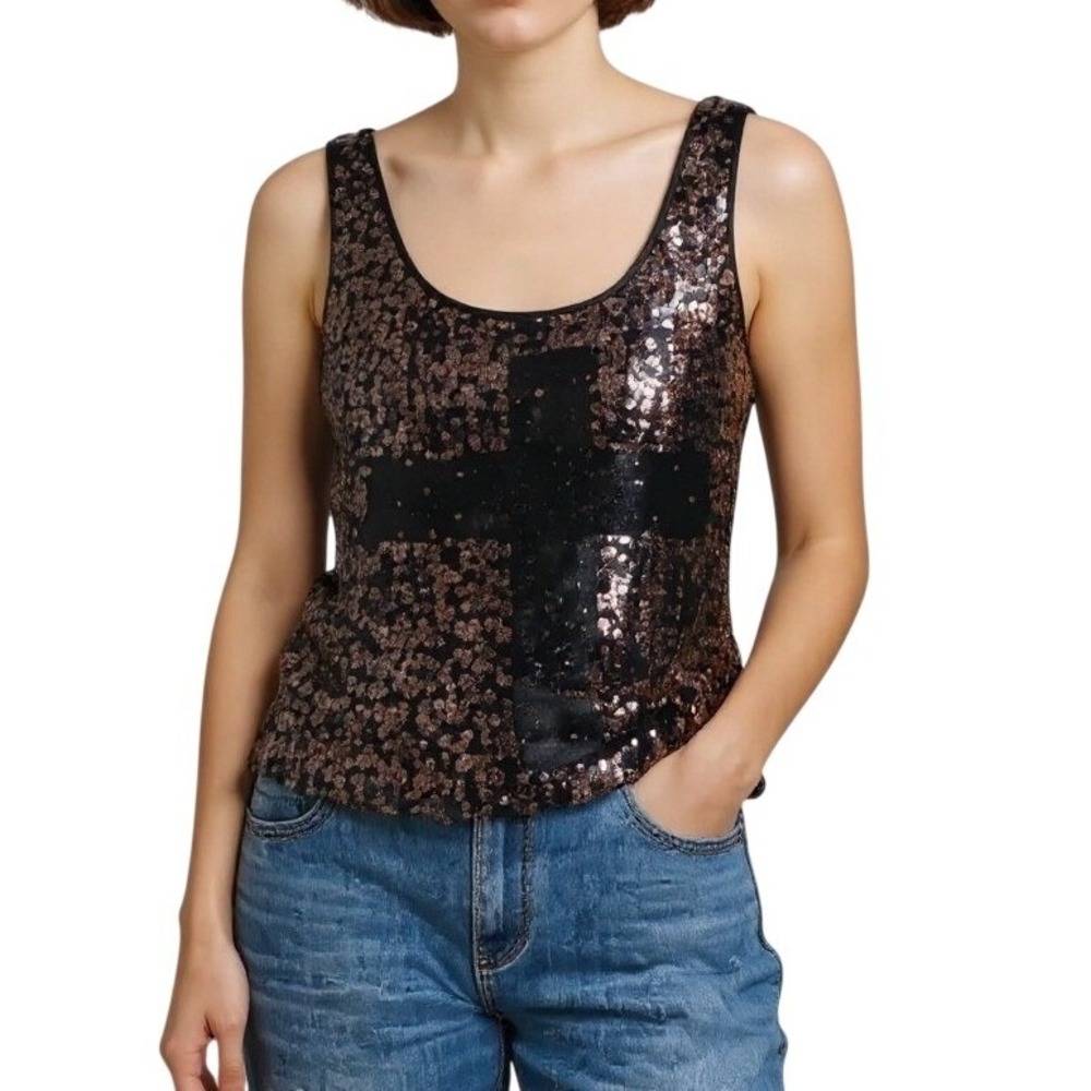 Daytrip Sequin Tank Top Women's Small‎ Bronze Brown Black Casual Streetwear